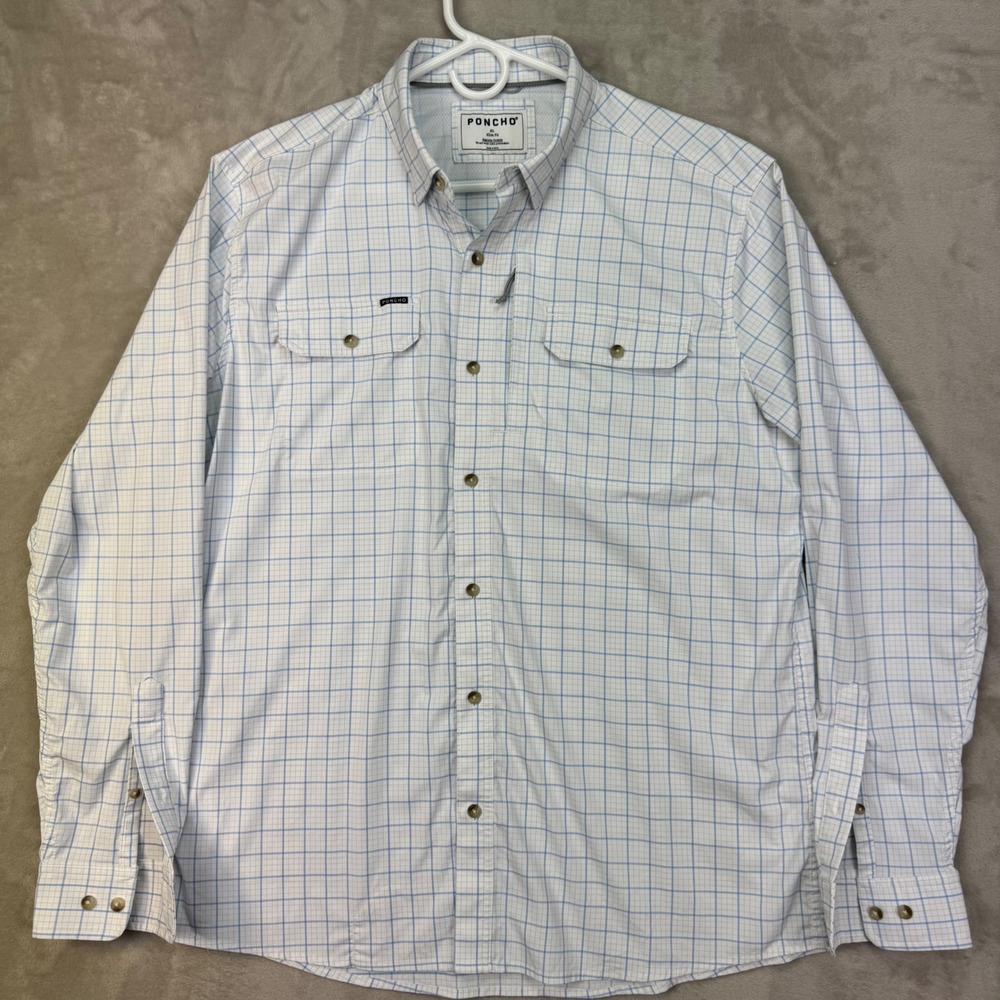 Poncho Outdoors The Andros Town Shirt Mens XL Slim Fit Long Sleeve Grid Fishing